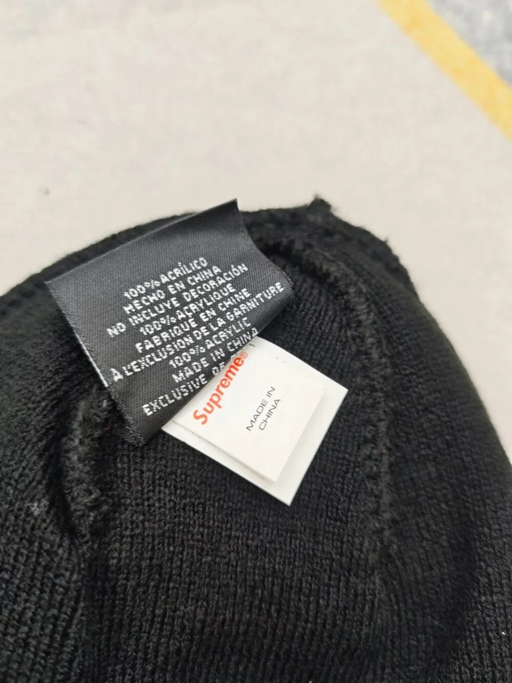 Supreme Black Beanie with White Oversized Logo